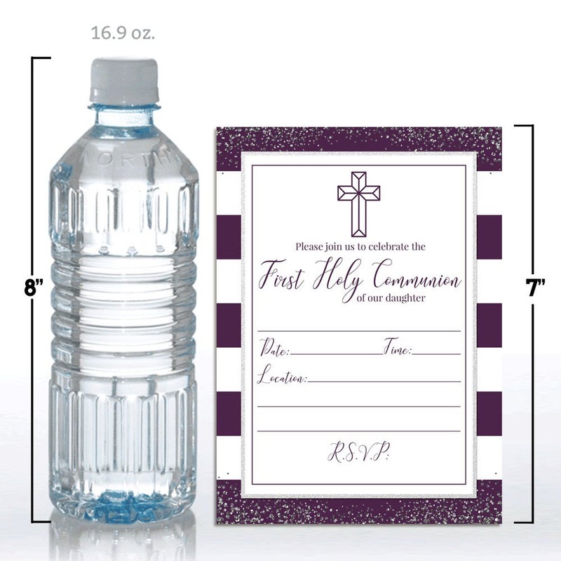 Amanda Creation Purple and Silver Stripes First Holy Communion Religious Party Invitations, 20 5x7 Fill In Cards with Twenty White Envelopes by AmandaCreation - Image 4